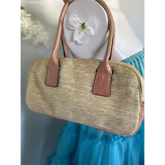 Vintage Tommy Hilfiger Tan Pink Bagette Handbag Purse Faux Alligator Print 11X7 - Picture 12 of 16